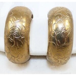 Trifari Etched Gold Plated Hoop Earrings